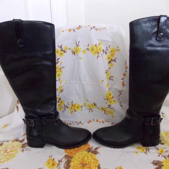 INC black leather wide calf riding boots size 5.5M - Picture 1 of 8